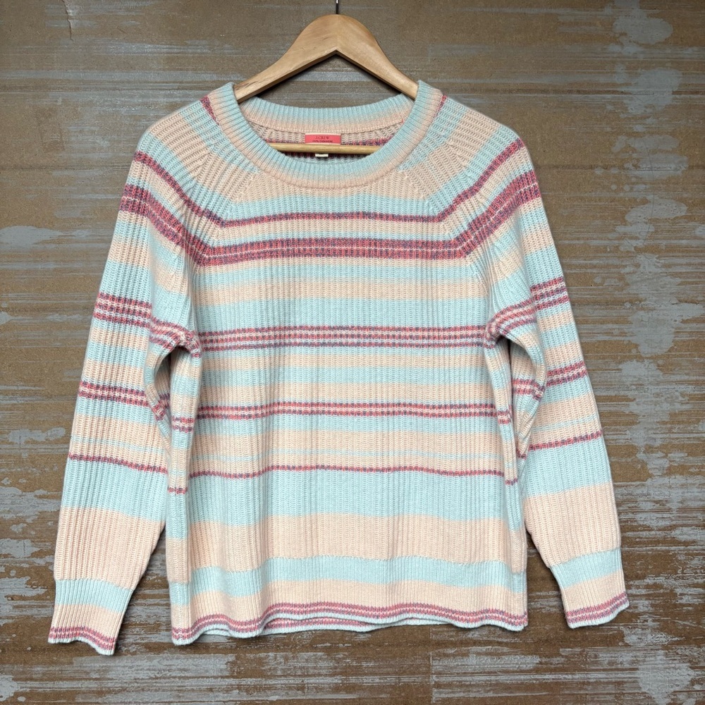 J. Crew 100% Cashmere Ribbed Crewneck Sweater Stripe Preppy Classic Womens XS